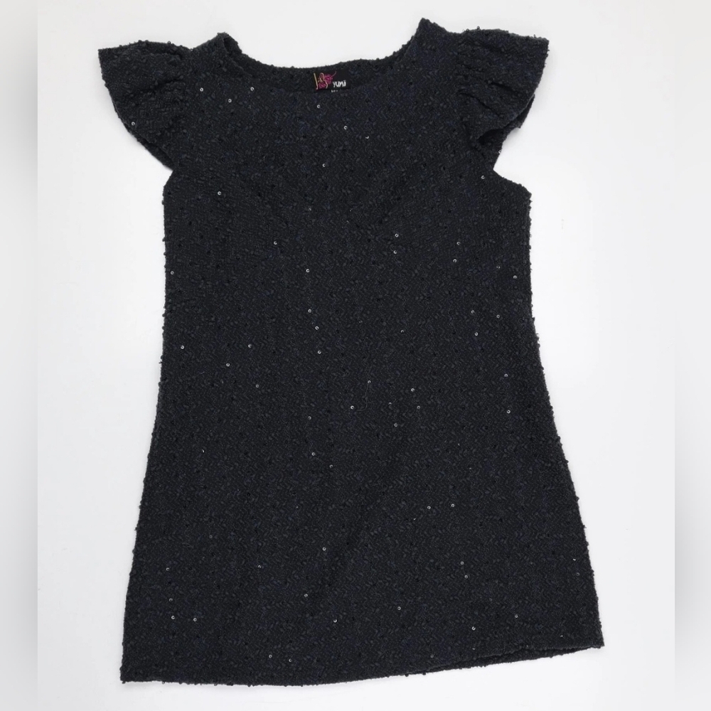 Yumi Dark Blue Sheath Dress with Flutter Cap Sleeves